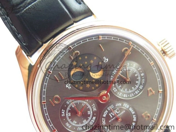MIROTIME 0427 Elegant Portugieser Perpetual Calendar IW503302 RG V9F 1:1 Best Edition Gray Dial on Black Leather Strap A 7096